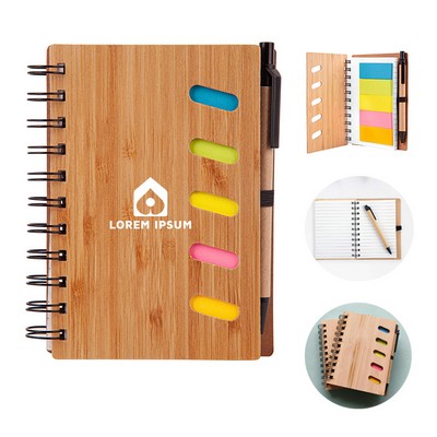 A6 Bamboo Cover Notebook with Sticky Note and Pen
